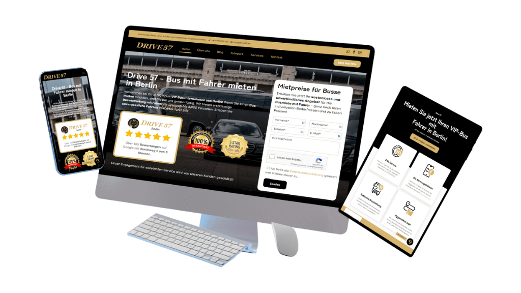 Verschiedene Gerätebildschirmgrößen anpassendes responsives Webdesign-Beispiel Drive57